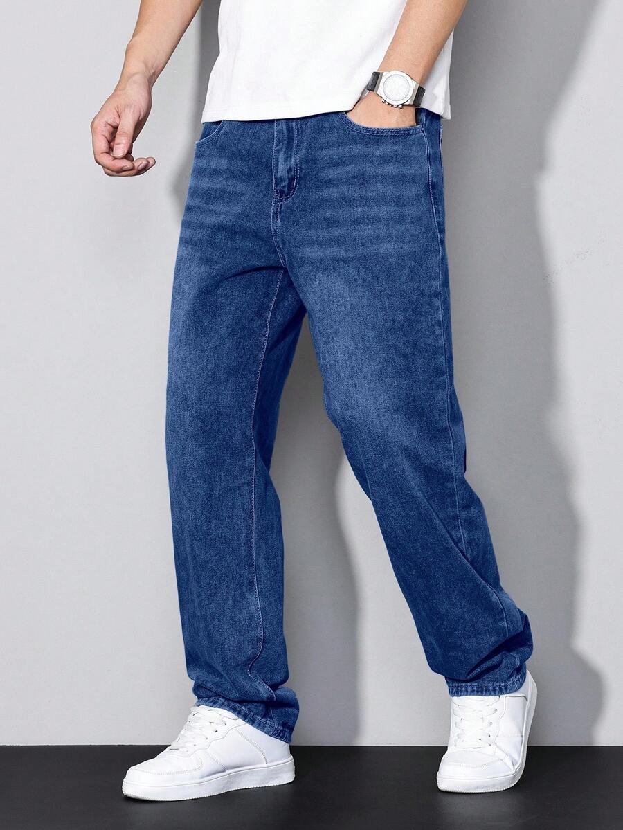 Manfinity Hypemode Men's Straight Leg Casual Pockets Jeans - Blue - View 1