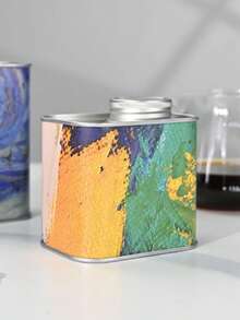 Cirelle 1pc Airtight Coffee Bean Tin Canister, Vintage Oil Painting Metal Tea Storage Box, Square Tinplate Container With Screw Lid For Countertop - Multicolor - View 6