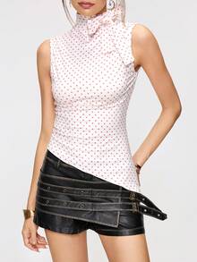Rina Fox 女士复古波点蝴蝶结不对称下摆无袖上衣 - 彩色 - 查看 4