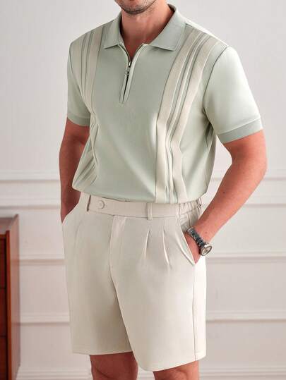 Core Aspect 男士修身露肩 Polo 衫和直筒纯色短裤套装，适合日常穿着/男士短裤套装/男士绿色 Polo 衫和米色短裤套装 - 复古针织，透气面料/复古男士 Polo 衫和短裤套装 - 绿色/男士条纹短袖 Polo 衫，经典修身，纽扣门襟，休闲上衣/休闲男士条纹针织 Polo 衫，短袖纽扣门襟，适合日常穿着/男士两件套，男士两件套，男士夏季服装