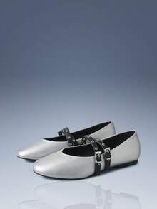 CUCCOO GRLICON Giày nữ, giày cao gót có khóa cài, kiểu dáng thanh lịch, đế bằng. - Bạc - Xem 1