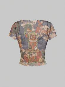 ROMWE Avant 性感透视敦煌女神壁画灵感短袖T恤（女款） - 彩色 - 查看 2