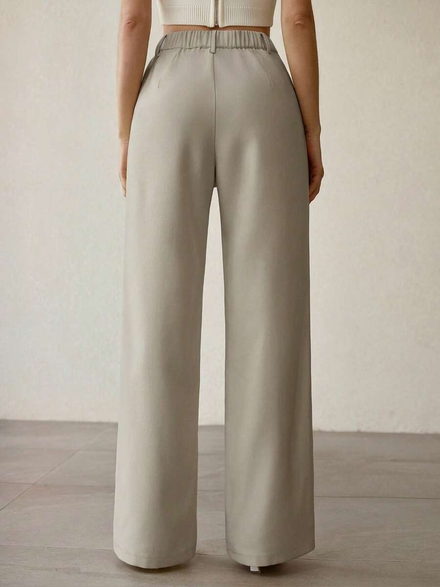 PREMIUM WOMEN'S ELEGANT SEAM FRONT SUIT PANTS - Champagne - View 2
