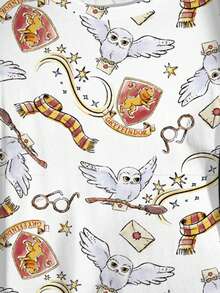 HARRY POTTER X SHEIN Plus Size Women Cartoon Print Casual Versatile Daily Wear Short Sleeve T-Shirt - White - View 6
