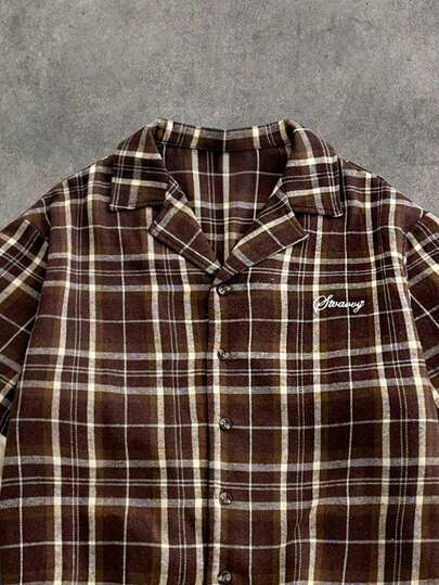 SWAVVY Áo sơ mi nam thời trang 2 trong 1 kẻ caro, áo sơ mi nam dáng ngắn, áo sơ mi nam kẻ sọc, áo sơ mi nam phong cách đường phố.