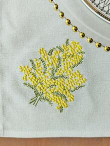 Cirelle Embroidered Mimosa Napkins, Yellow Floral Botanical Table Decor, Hand-Embroidered Washable Cloth Napkin For Spring Dining, Wedding & Tea Party - Multicolor - View 8