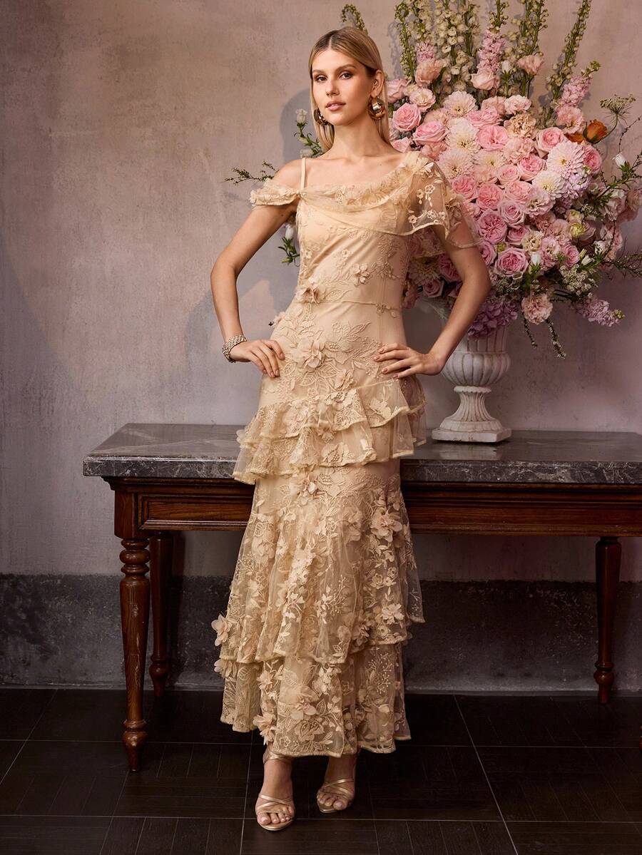 MOTF Soiréza VESTIDO DE MUJER CON BORDADOS Y APLICACIONES - Caqui - Ver 1