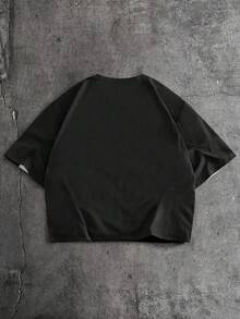 AXEPEAK Men's Geometric Print Round Neck Casual Short Sleeve T-Shirt - Black and White - View 2