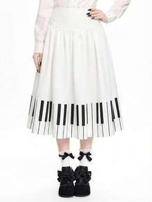 ROMWE Goth 哥特娃娃钢琴键A字裙（女款） - 白色 - 查看 5