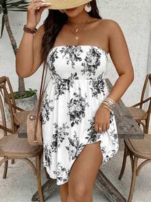 SHEIN VCAY Gaun Tube Kasual Longgar Motif Bunga Ukuran Plus - MultiWarna - View 5
