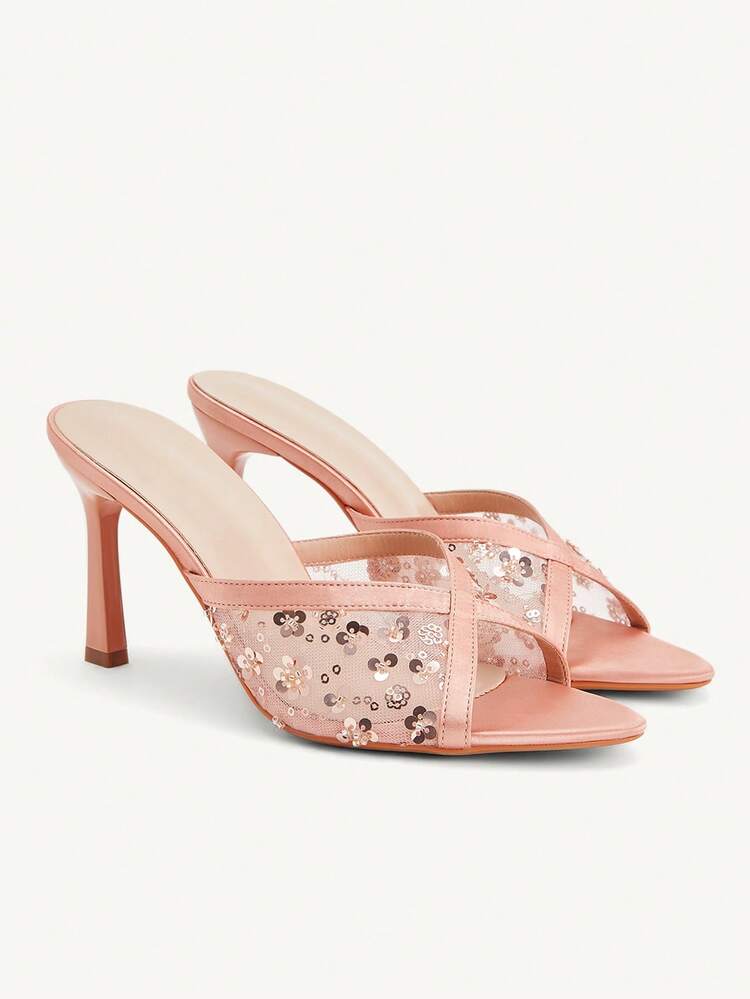 CUCCOO CHICEST Women Shoes Spring And Summer New Pink Lace Mesh Beads Women's High Heel Sandals Fashion Comfortable Versatile Sexy Party Elegant Banquet Women's Sandals Fish Mouth Sandals High Heel Slippers Women's Shoes