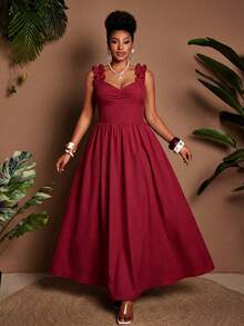 Maweii Rochie elegantă pentru femei, mărime mare, fustă lejeră, linie A, potrivită pentru plajă, vacanță, ieșiri în oraș, roșu vin - Burgundia - Vizualizare 4