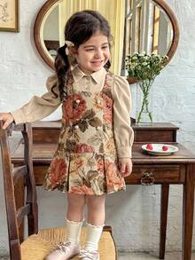 LMoss Kids Baby Mädchen Ditsy Blumen Gewebe Hemdkragen Lässig 2 in 1 Kleid - Verschiedenfarbig - Übersicht 3