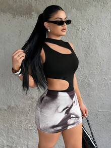 SHEIN SXY Chân váy ngắn ôm sát eo chun in hình dáng cơ thể dành cho nữ - Nhiều màu - Xem 6
