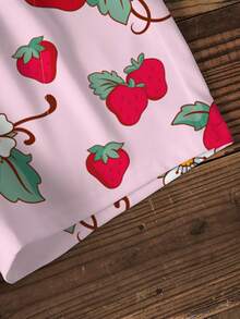 Strawberry Shortcake X SHEIN Young Girl Strawberry Print Round Neck Short Sleeve T-Shirt And Shorts Casual Set - White - View 3