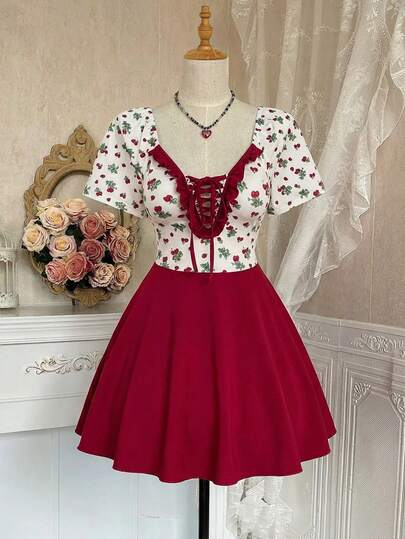 Sweetra 大码性感花卉拼接连体短裙，春夏款