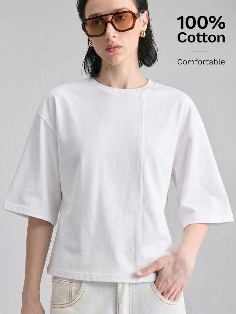 2026 New Structured Line White Waist-Cinched T-Shirt Dress, Peter Pan Collar Long Dress, Suitable For Modern Urban Party, Back To School Season, Urban Minimalist Casual Daily, Bohemian Style, Vacation, Festival, Country Music Concert, Women's Holiday, Easter, Summer, Beach, Office Wear