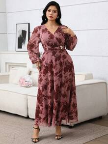 Modelyn 大码优雅印花连衣裙 - 彩色 - 查看 1