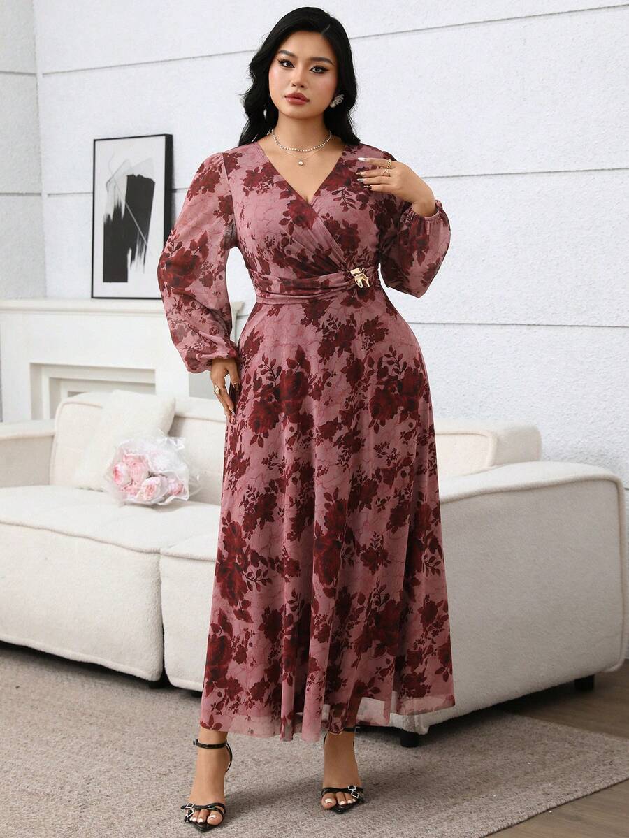 Modelyn 大码优雅印花连衣裙 - 彩色 - 查看 1