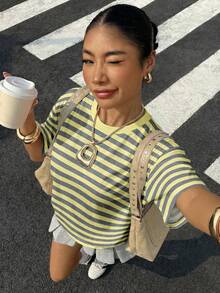 Muchica Áo thun nữ dáng rộng, cổ tròn, tay ngắn, kiểu dáng tối giản, thích hợp cho mùa hè. - Nhiều màu - Xem 4