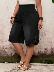 EMERY ROSE EMERY ROSE Plus Size Women Loose Fit Wide Leg 3/4 Length Jeans - Black - View 6
