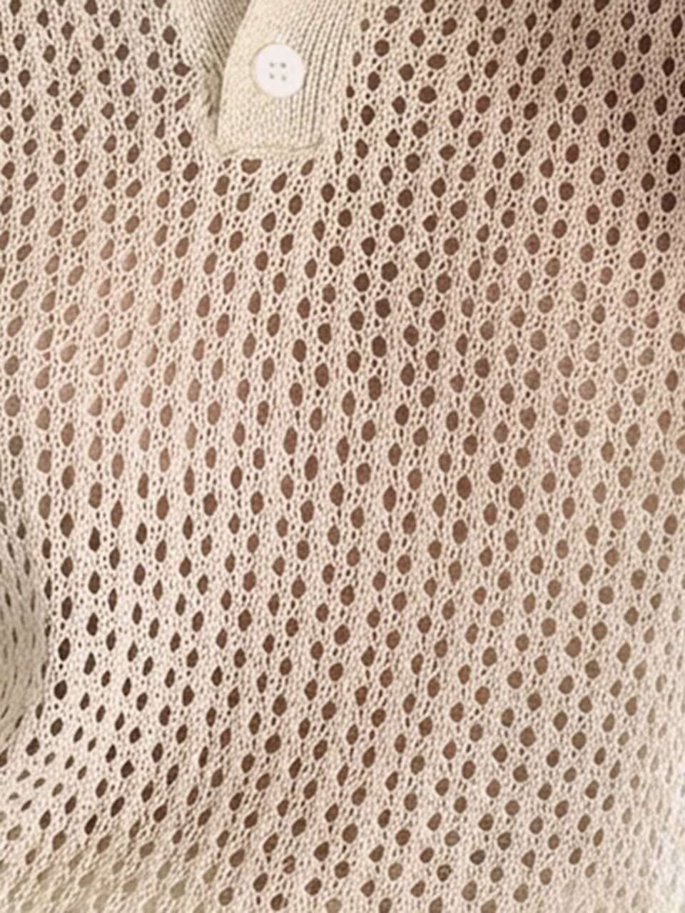 Women's Collared Fitted Hollow-Out Shiny Knit Top Summer