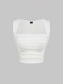 SHEIN MOD 4pcs/Set Pastal White Ruched Square Neck Camisole,Summer Top Golf Sexy - Multicolor - View 6