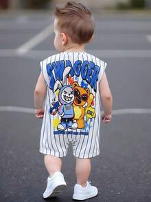 Bubblio Newborn Baby Boy Cute Summer Casual Knit Cartoon Pattern Striped Short Sleeve Romper - Multicolor - View 10