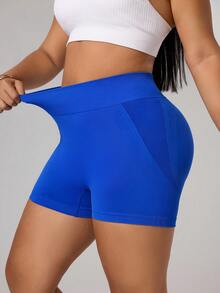 Rhythm Era 1pc Plus Size Moisture-Wicking Lifting Sports Shorts, Basic Style, Blue - Multicolor - View 5