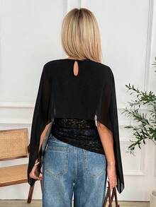Easowa Áo kiểu nữ màu đen bằng vải chiffon phối ren tương phản, kiểu dáng thời trang phù hợp cho đi làm, dự tiệc nhỏ, mặc hàng ngày, mùa xuân/hè. - màu đen - Xem 7