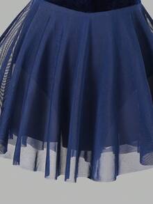 Abito da ballo attivo per ragazze pre-adolescenti, gonna lunga con scollo ad aletta di colore rosso, spalline regolabili, pannelli in tessuto di maglia elastica e velluto, elegante e nobile, adatto per esibizioni teatrali, altamente elastico, traspirante e delicato sulla pelle. - Blu - Visualizzare 5