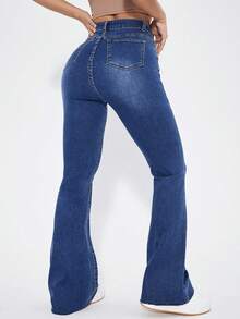 Rivivi Jeans de pierna acampanada de cintura alta en azul denim lavado - Azul lavado medio - Ver 2