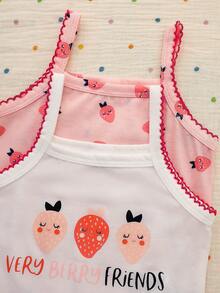 SHEIN Vintaside Kids 2pcs Baby Girls' Casual Cute Rabbit & Bear Pattern Romper, Suitable For Spring/Summer Daily Wear - Pink - View 6