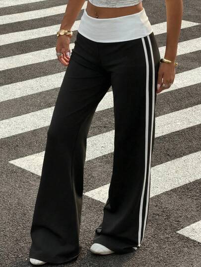 Muchica Quần nữ dáng rộng, phối màu đen trắng tương phản, phong cách thường ngày.