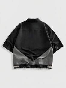 ROMWE MEN Áo sơ mi denim nam phối màu tương phản, kiểu dáng rách rưới. - màu đen - Xem 3