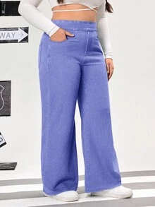 Flexra Quần jeans ống rộng thoải mái, đa năng dành cho nữ cỡ lớn, thích hợp mặc hàng ngày. - Màu tím hoa cà - Xem 3