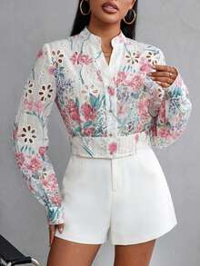 EMERY ROSE Random Printed Long Sleeve Blouse Button Up Shirt Women  - Multicolor - View 3