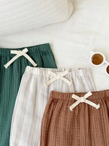 SHEIN 3 piezas Pantalones de crepé a rayas casuales para niño/niña, aptos para verano, primavera, otoño, paquete básico - Multicolor - Ver 5