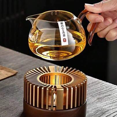 Aluminum Alloy Hollow Frame Tea Pot Warmer With Removable Wooden Base, Suitable For Heating Tea, Coffee, Milk, Food Both Indoors And Outdoors, Decorative Function Included