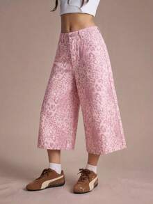 Easelle Quần lửng nữ kiểu dáng thường ngày, túi xéo, họa tiết da báo hồng, thích hợp cho các buổi hòa nhạc đồng quê, rộng rãi và thoải mái. - Hồng - Xem 1