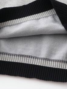 SHEIN Franclia Áo thun ngắn tay cổ tròn kẻ sọc phối màu tương phản, chất liệu vải dệt kim thoải mái, thích hợp cho mùa xuân/hè. - Màu Xám nhạt - Xem 7