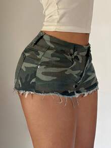 StreetHx Quần short denim rằn ri thường ngày dành cho nữ - xanh quân đội - Xem 7