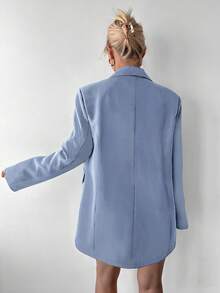Ritzy Row Women's Casual Oversized Padded Shoulder Mid-Length Double-Breasted Blazer - Baby Blue - View 2