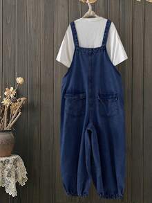 EMERY ROSE Mature Denim Quần yếm denim nữ có túi cài nút, kiểu dáng thời trang, đa năng, thích hợp mặc hàng ngày. - Rửa tối - Xem 2