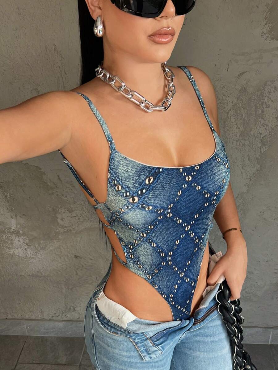 SHEIN SXY Áo liền thân nữ họa tiết hình thoi, kiểu dáng thường ngày, đa năng, thích hợp mặc hàng ngày. - Nhiều màu - Xem 1