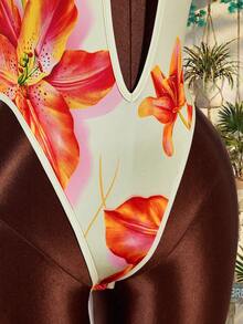 Amplova Áo liền thân nữ gợi cảm in hoa, cổ chữ V khoét sâu, hở lưng, thích hợp cho kỳ nghỉ hè. - Màu vàng - Xem 9