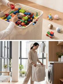 Một giỏ đựng đồ giặt màu trơn, giỏ đựng đồ giặt cầm tay màu trắng có thể gấp lại, thích hợp để giặt quần âu, giày dép, quần jean, bốt, váy, v.v. trong gia đình. Cũng thích hợp làm giỏ đựng đồ trong phòng tắm, giỏ đựng đồ giặt có thể gấp lại. - trắng - Xem 9