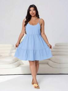 Solflare Plus Size Women's Fashion Resort Ruffle Hem Spring/Summer Dress - Baby Blue - View 7