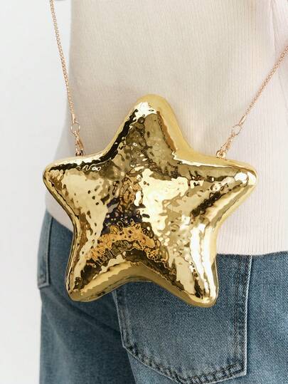 SHECARRY Acrylic Gold Pentagonal Sea Stars Banquet Mini Shiny Box Key Change Messenger Bag In Hand