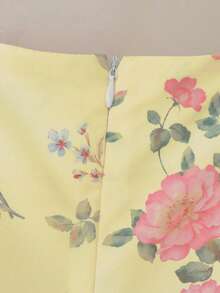 Trelyra 喇叭袖方领露背拉链腰部印花长裙，适合春、夏、秋、冬四季穿着，适合度假，优雅女士休闲连衣裙，百搭日常穿着、约会、通勤皆宜，蓝色印花连衣裙也适合办公室、派对、海滩等场合。 - 黃色 - 查看 7